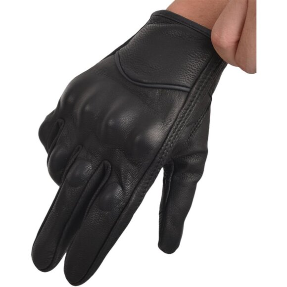 Men's Black Touchscreen Dirt Biker Riding Hunting Motorcycle Leather Gloves - Picture 6 of 8